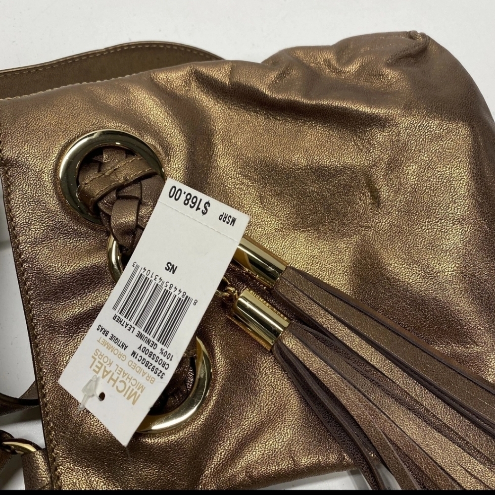 Bnwt Michael Kors Elegant Metallic Brown Tassel Crossbody Bag - Picture 4 of 5